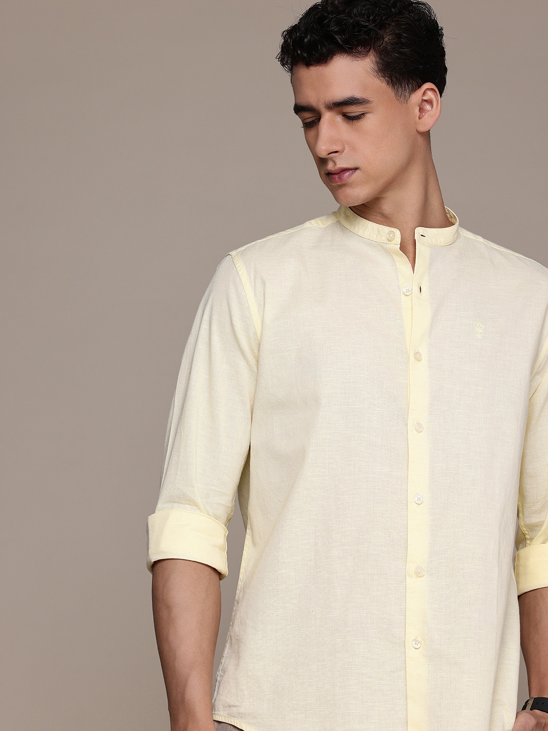 

French Connection Pure Cotton Slim Fit Opaque Casual Shirt, Yellow