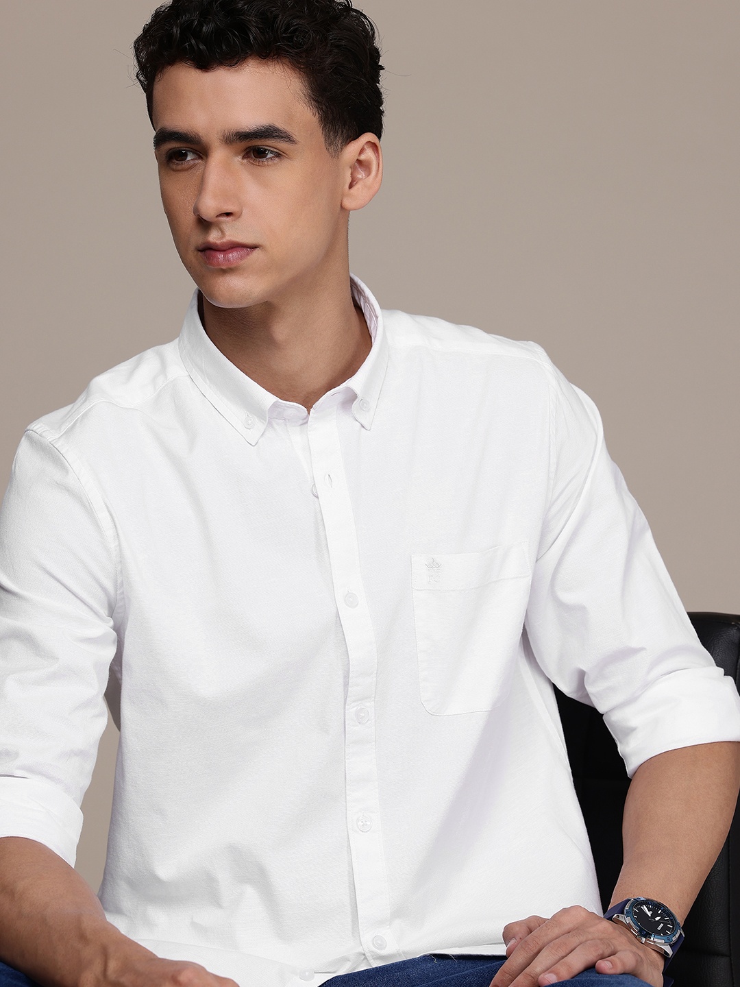 

French Connection Button-Down Collar Slim Fit Casual Shirt, White