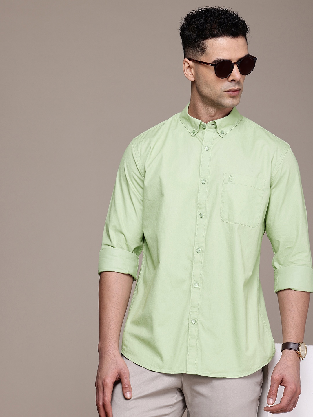 

French Connection Pure Cotton Slim Fit Opaque Casual Shirt, Green