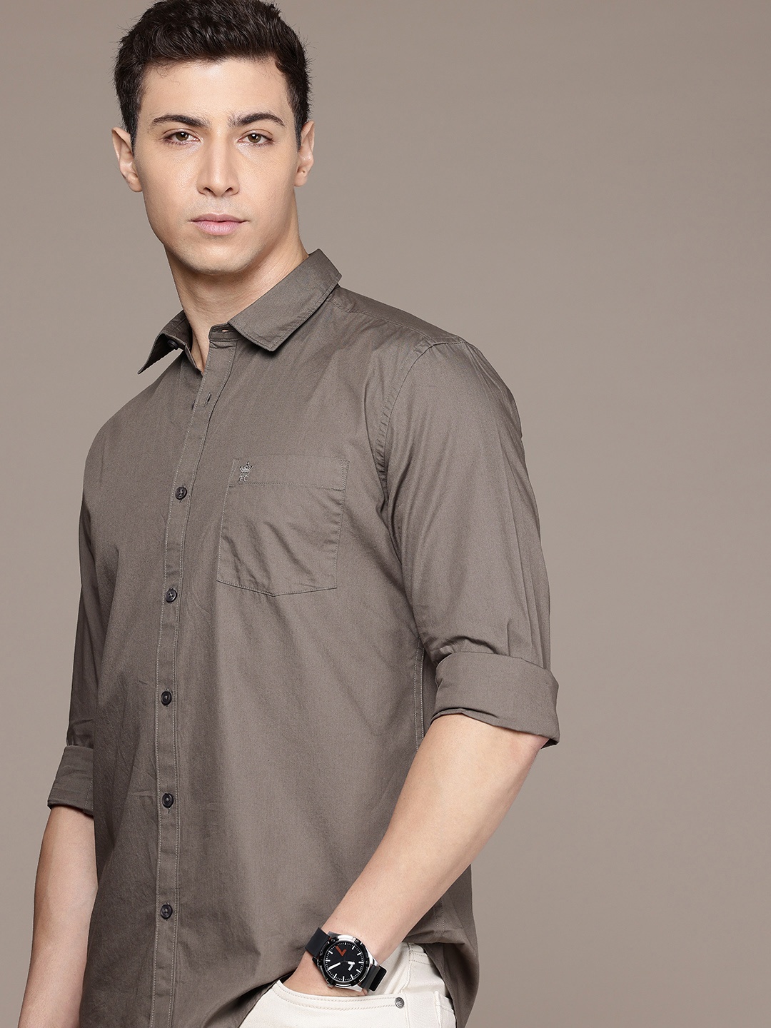 

French Connection Pure Cotton Slim Fit Opaque Casual Shirt, Grey
