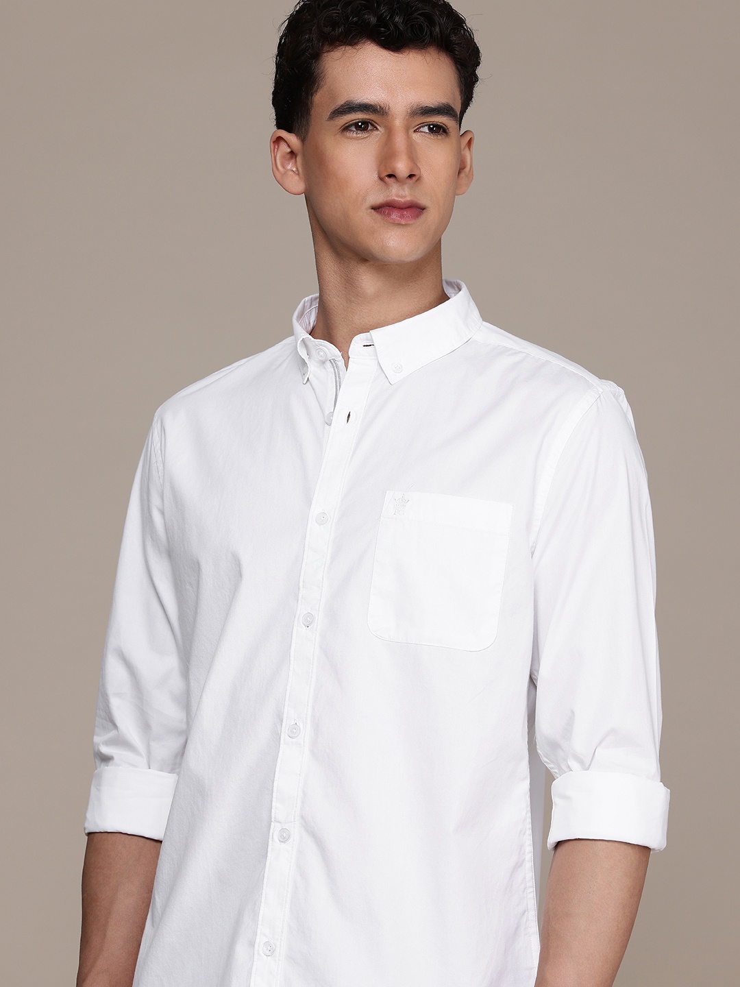 

French Connection Pure Cotton Button-Down Collar Slim Fit Casual Shirt, White