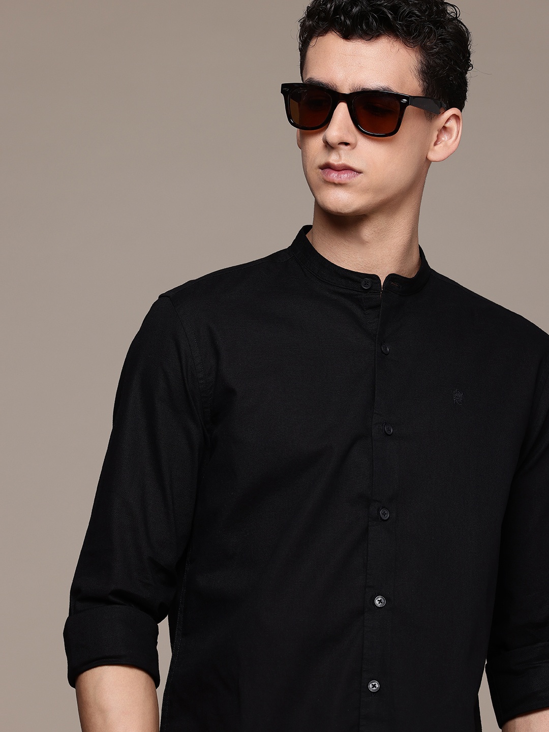 

French Connection Pure Cotton Slim Fit Opaque Casual Shirt, Black