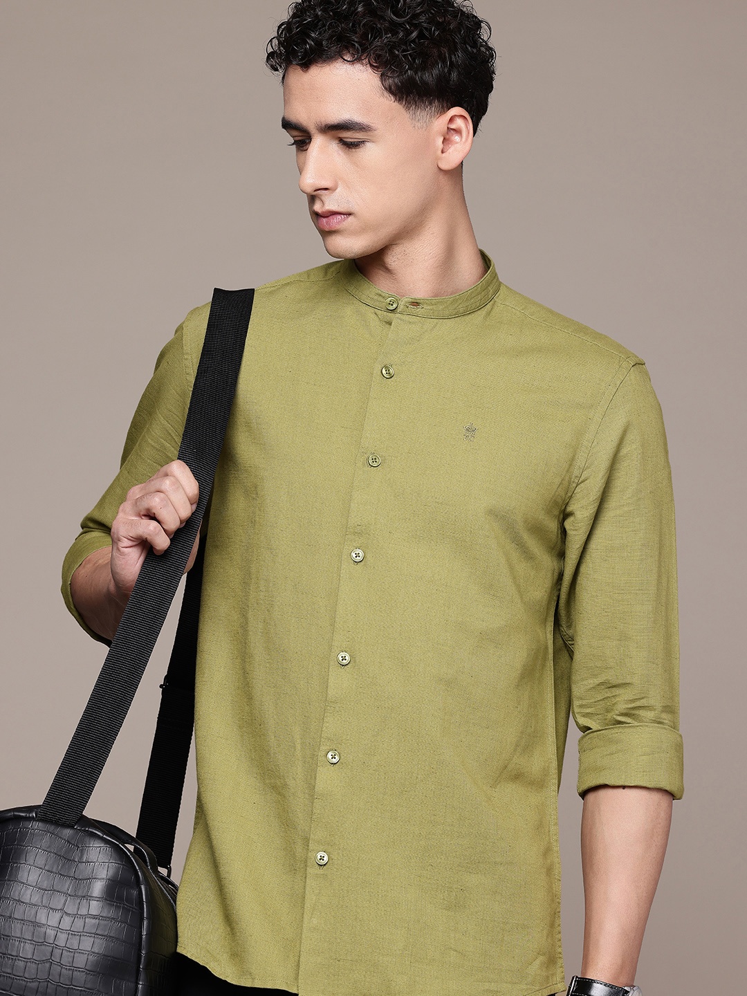 

French Connection Slim Fit Cotton Linen Casual Shirt, Green