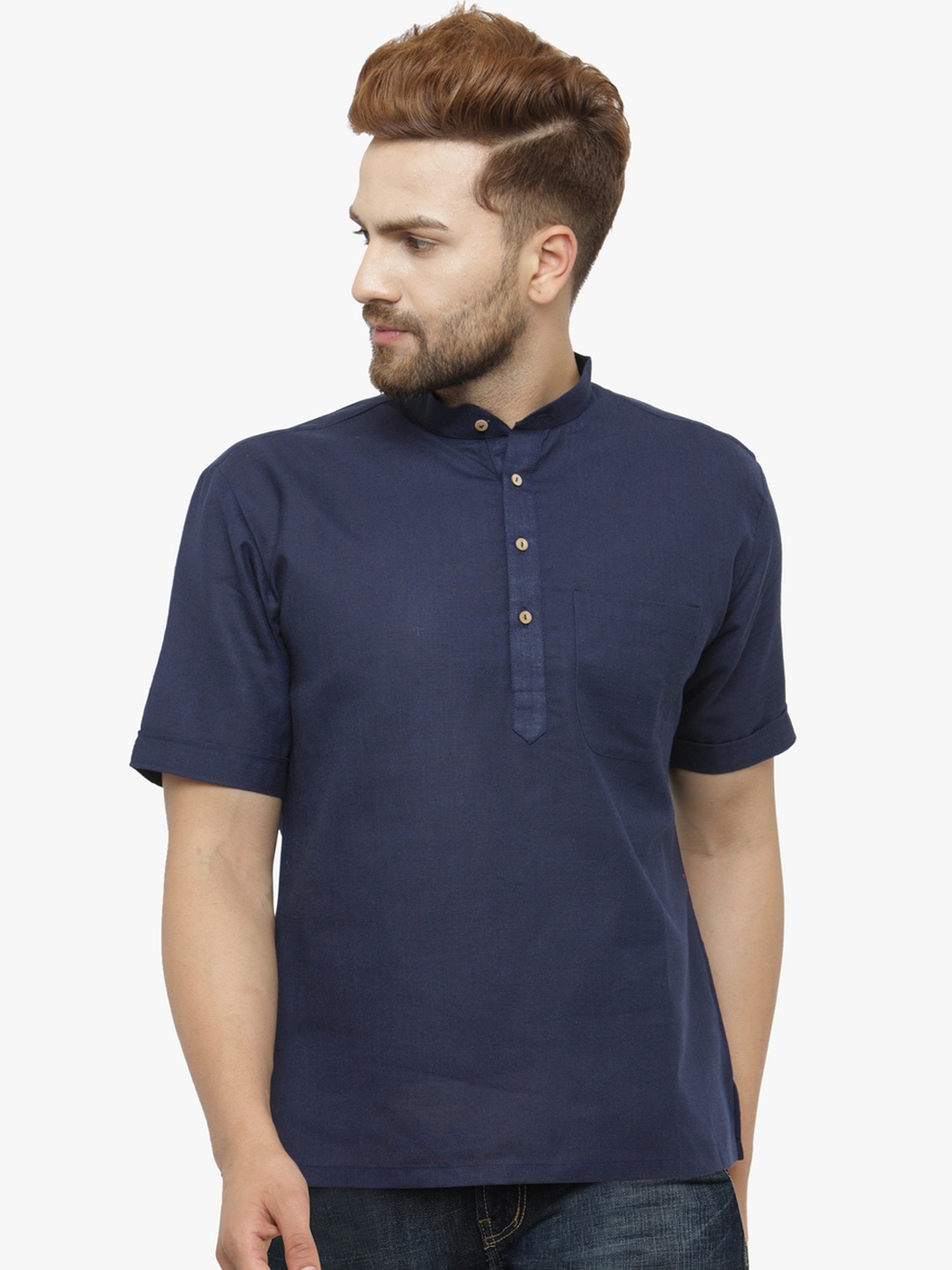 

Chitwan Mohan Men Navy Blue Solid Straight Short Kurta
