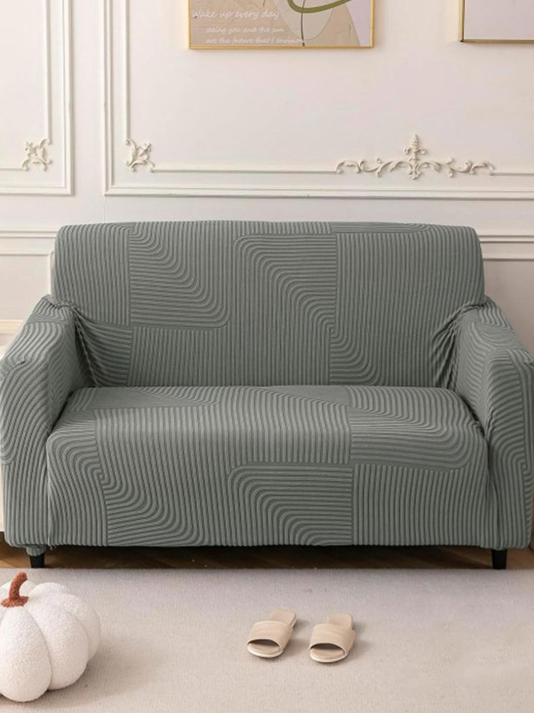 

HOUSE OF QUIRK Grey Self Design Jacquard Soft Touching 3 Seater Sofa Cover