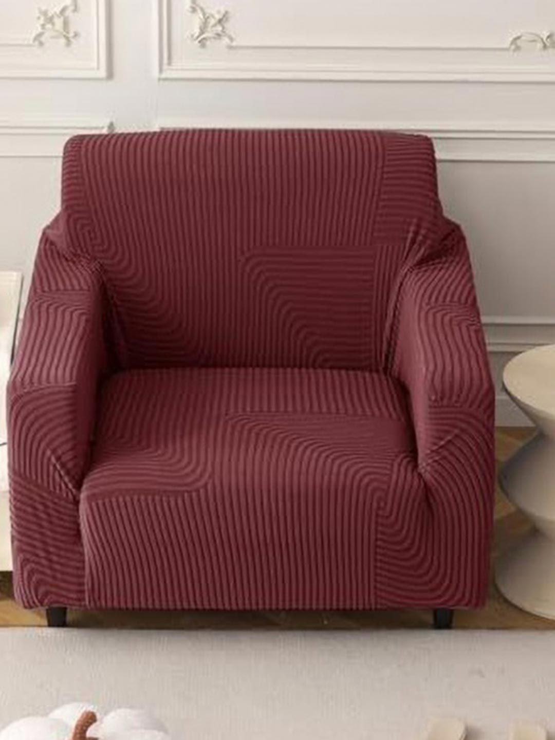 

HOUSE OF QUIRK Maroon Self Design Jacquard Soft Touching 1 Seater Sofa Cover