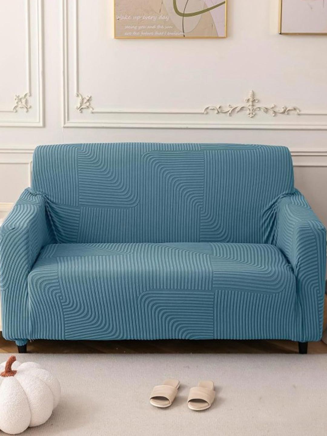 

HOUSE OF QUIRK Blue Jacquard Soft Touching 2-Seater Sofa Cover