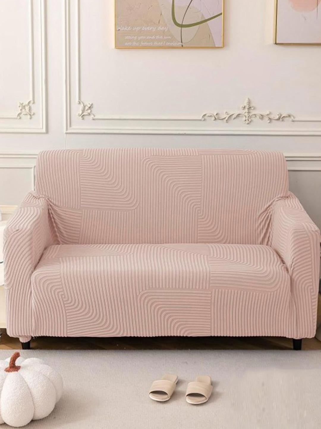 

HOUSE OF QUIRK Pink Self Design Jacquard Soft Touching 3 Seater Sofa Cover
