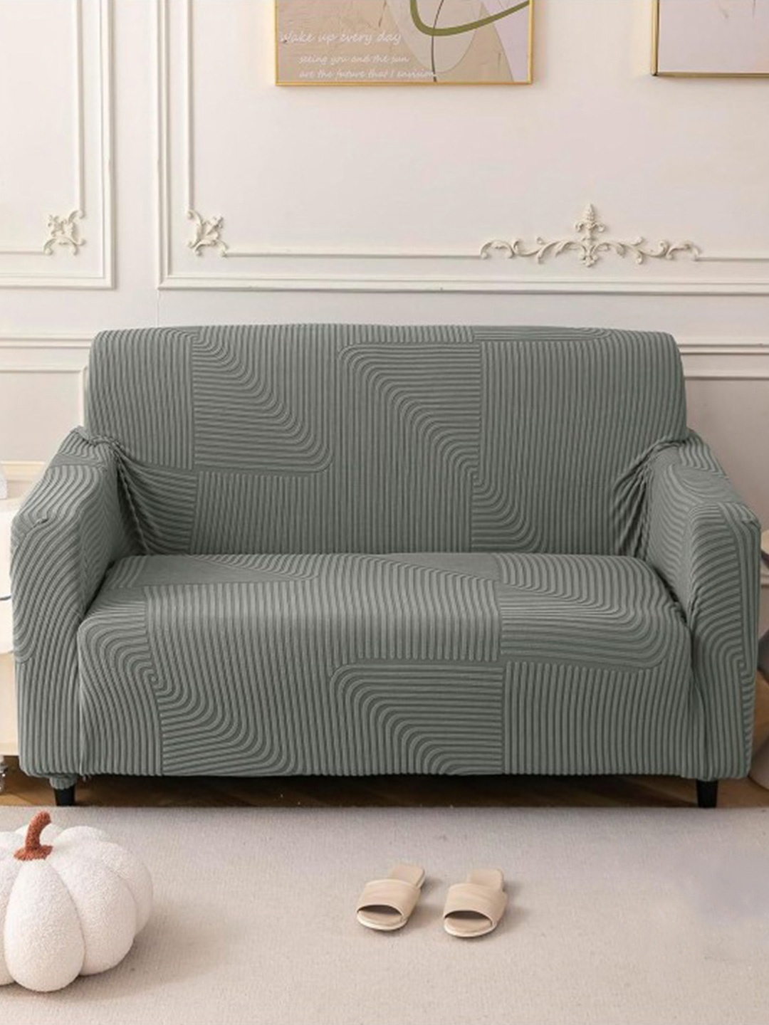 

HOUSE OF QUIRK Grey Self Design Jacquard Soft Touching 2 Seater Sofa Cover