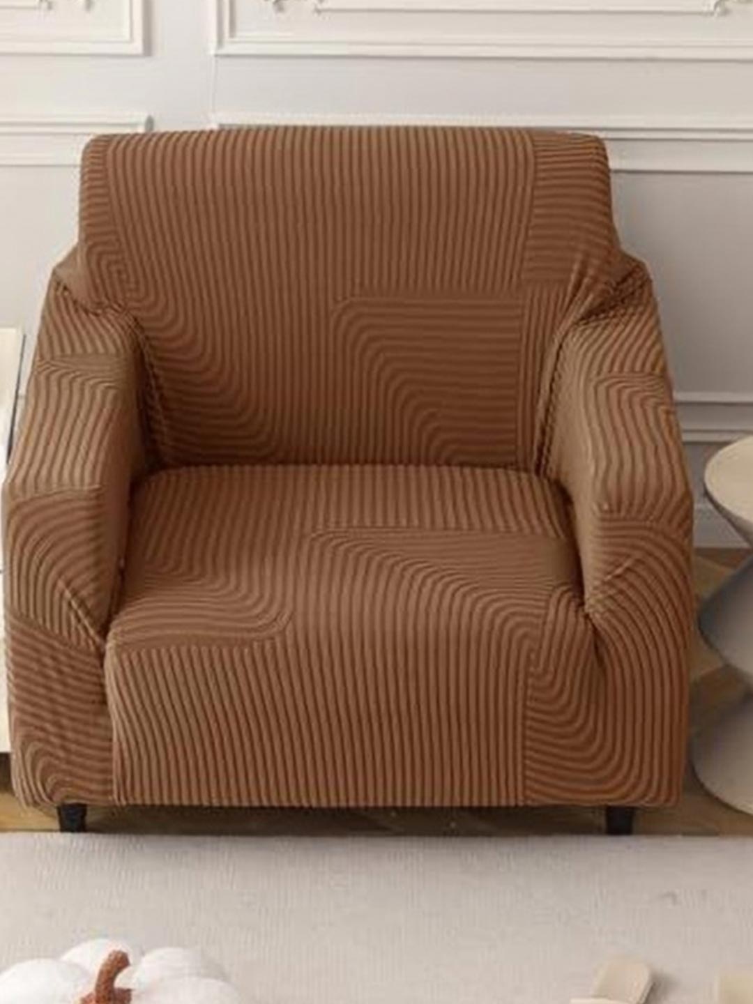 

HOUSE OF QUIRK Camel Brown Self Design Jacquard Soft Touching 1 Seater Sofa Cover