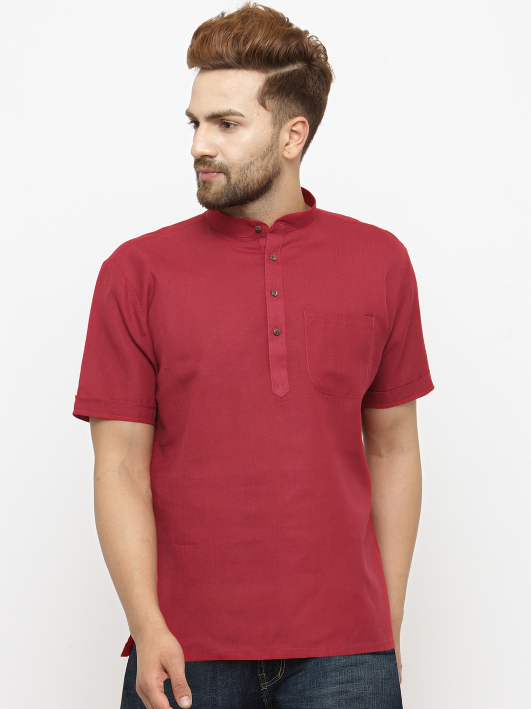 

Chitwan Mohan Men Maroon Solid Straight Short Kurta