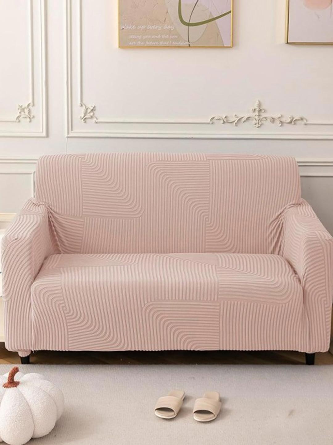 

HOUSE OF QUIRK Pink Self Design Jacquard Soft Touching 4 Seater Sofa Cover