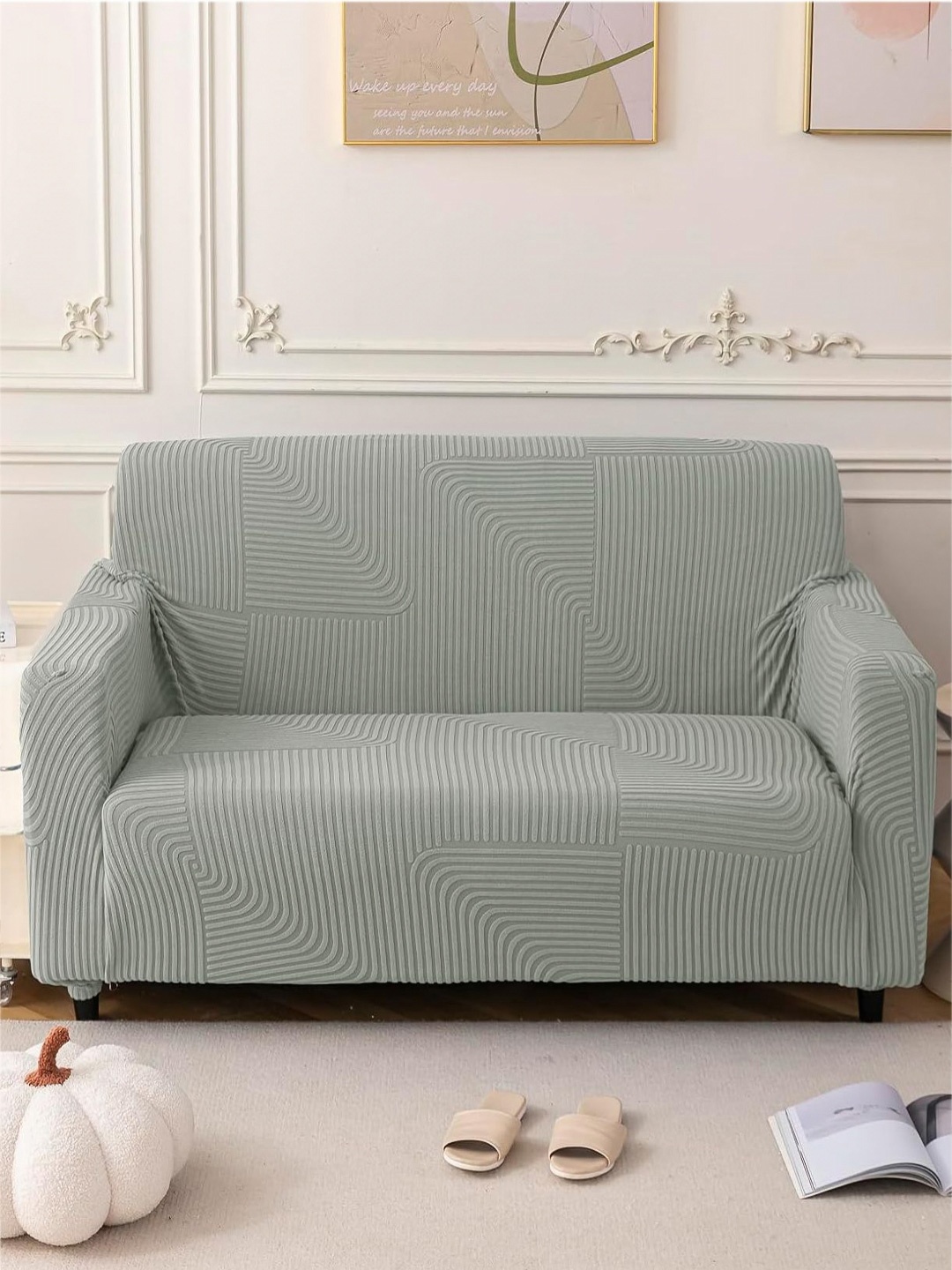 

HOUSE OF QUIRK Grey Jacquard Soft Touching 2 Seater Sofa Cover