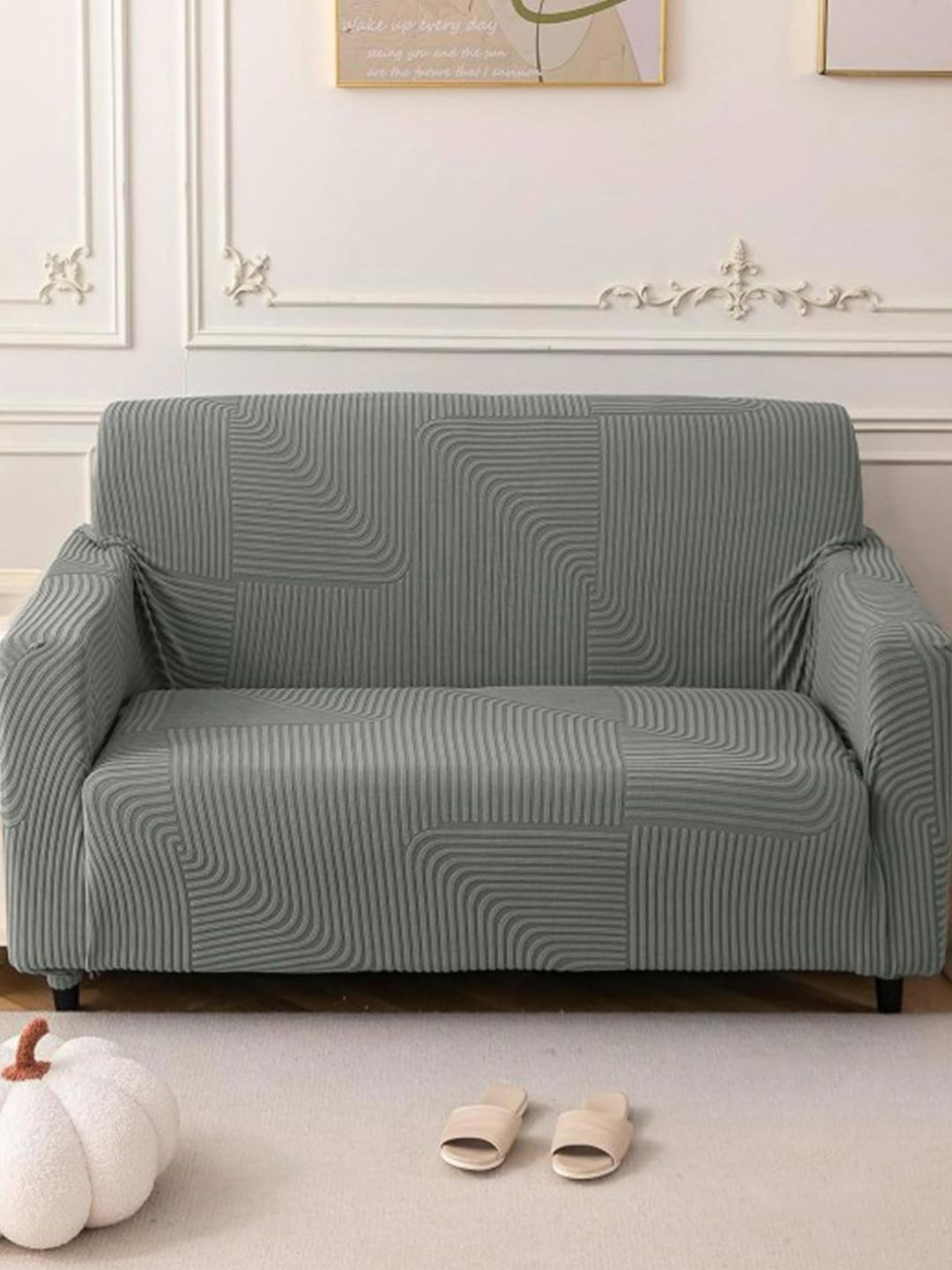 

HOUSE OF QUIRK Grey Self Design Jacquard Soft Touching 4 Seater Sofa Cover