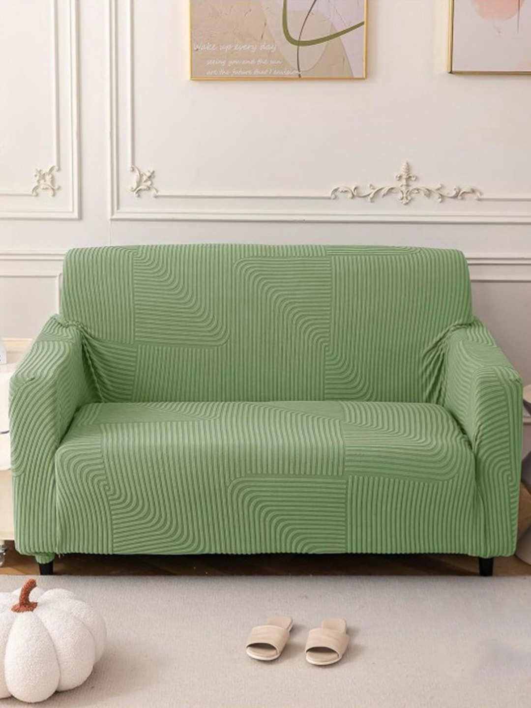 

HOUSE OF QUIRK Green Self Design Jacquard Soft Touching 4 Seater Sofa Cover