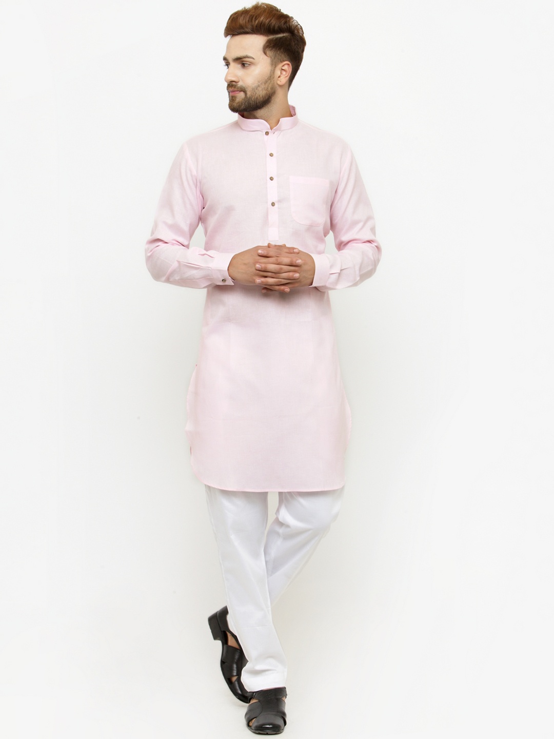 

Chitwan Mohan Men Pink Solid Pathani Kurta