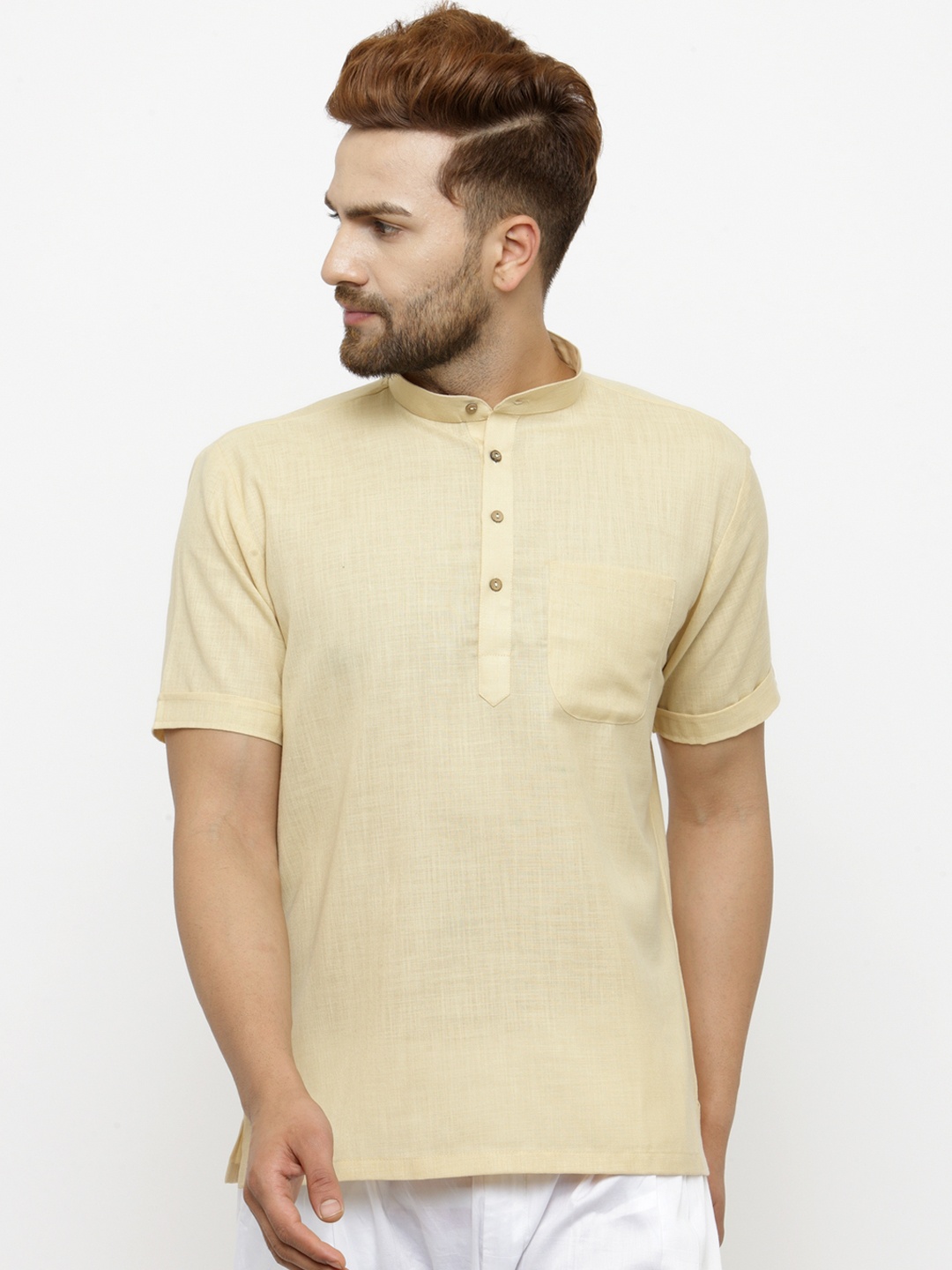 

Chitwan Mohan Men Beige Solid Straight Short Kurta