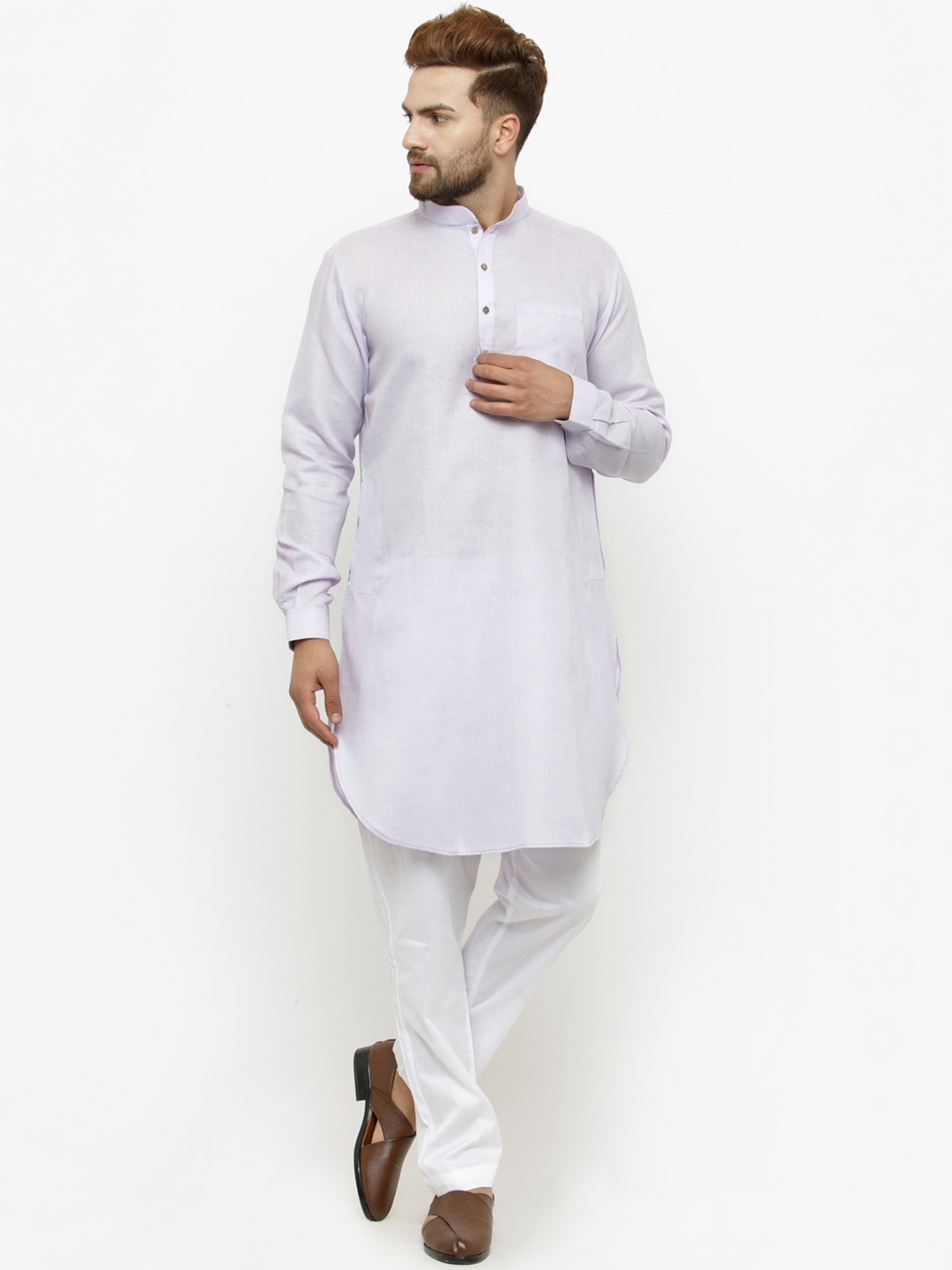 

Chitwan Mohan Men Lavender Solid Pathani Kurta