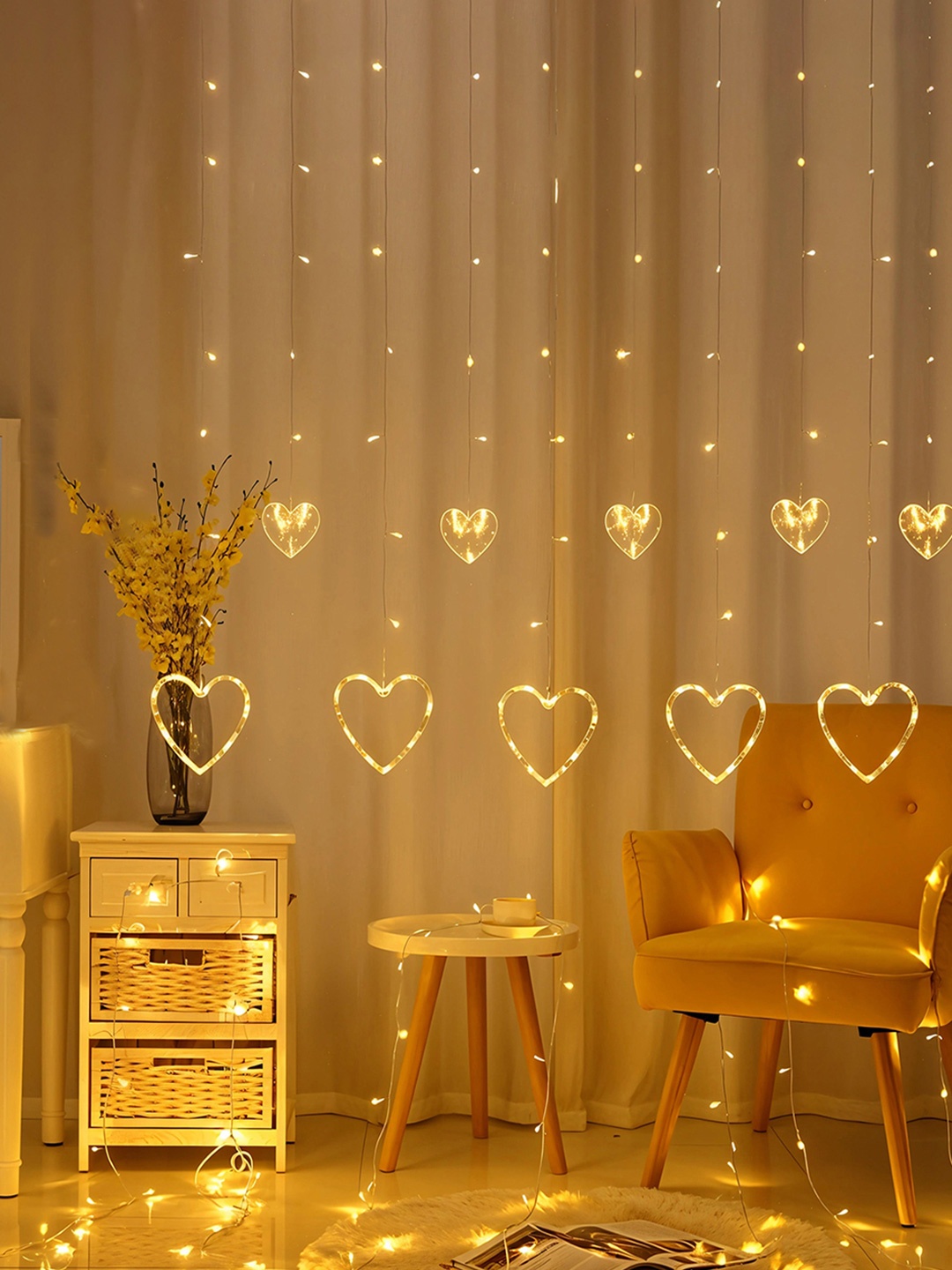 

Kuber Industries Yellow Heart Shaped String Lights