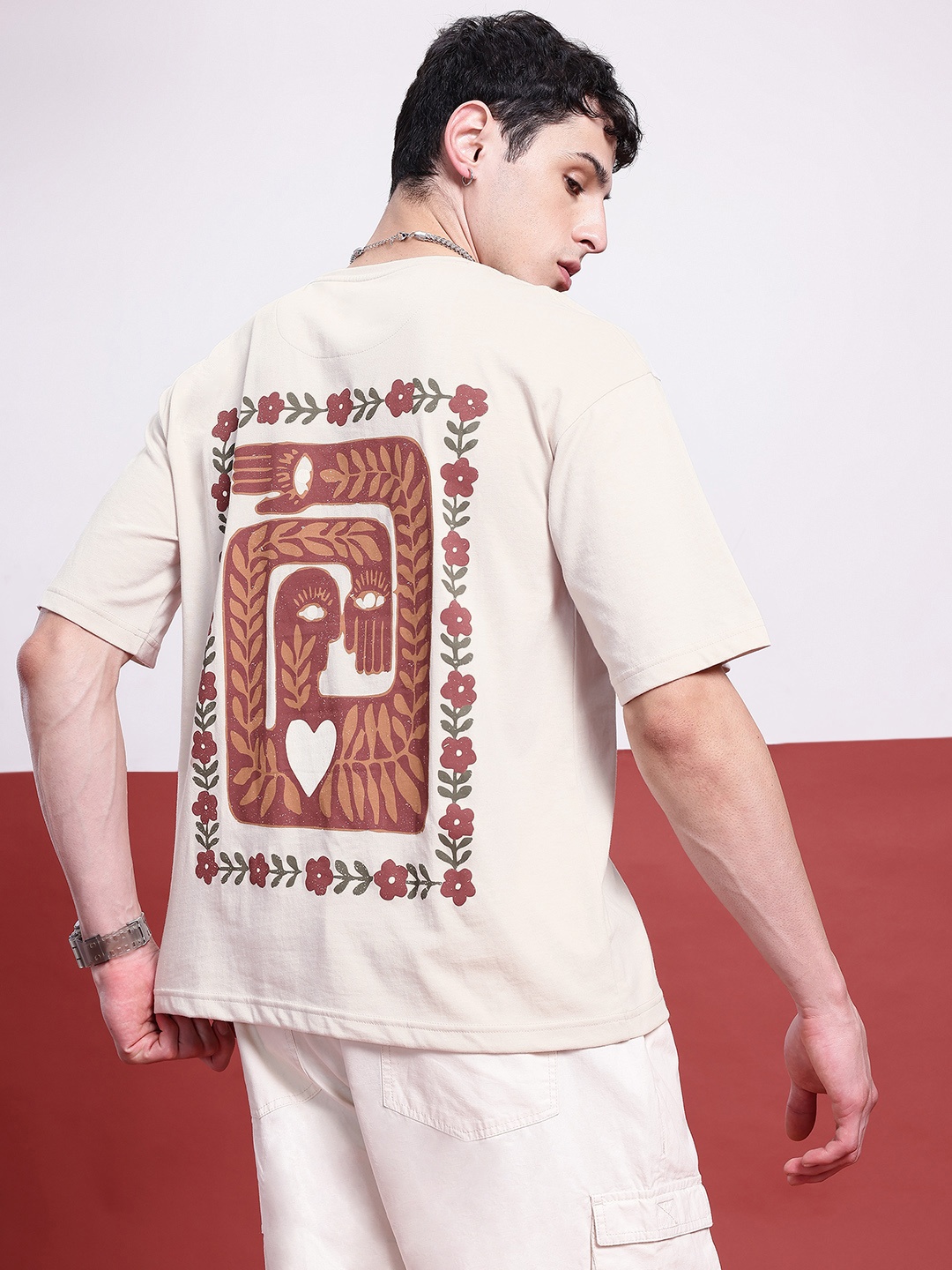 

Kook N Keech Zesty Indie Printed Relaxed Fit T-shirt, Cream