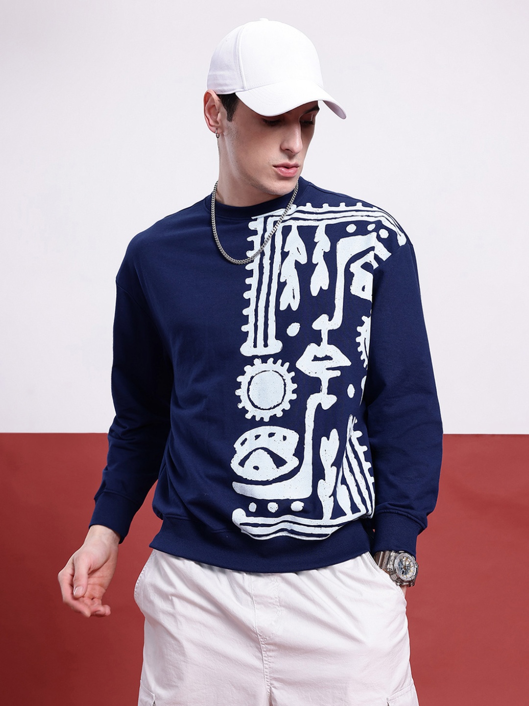 

Kook N Keech Abstract Aura Tribal Print Pullover, Navy blue