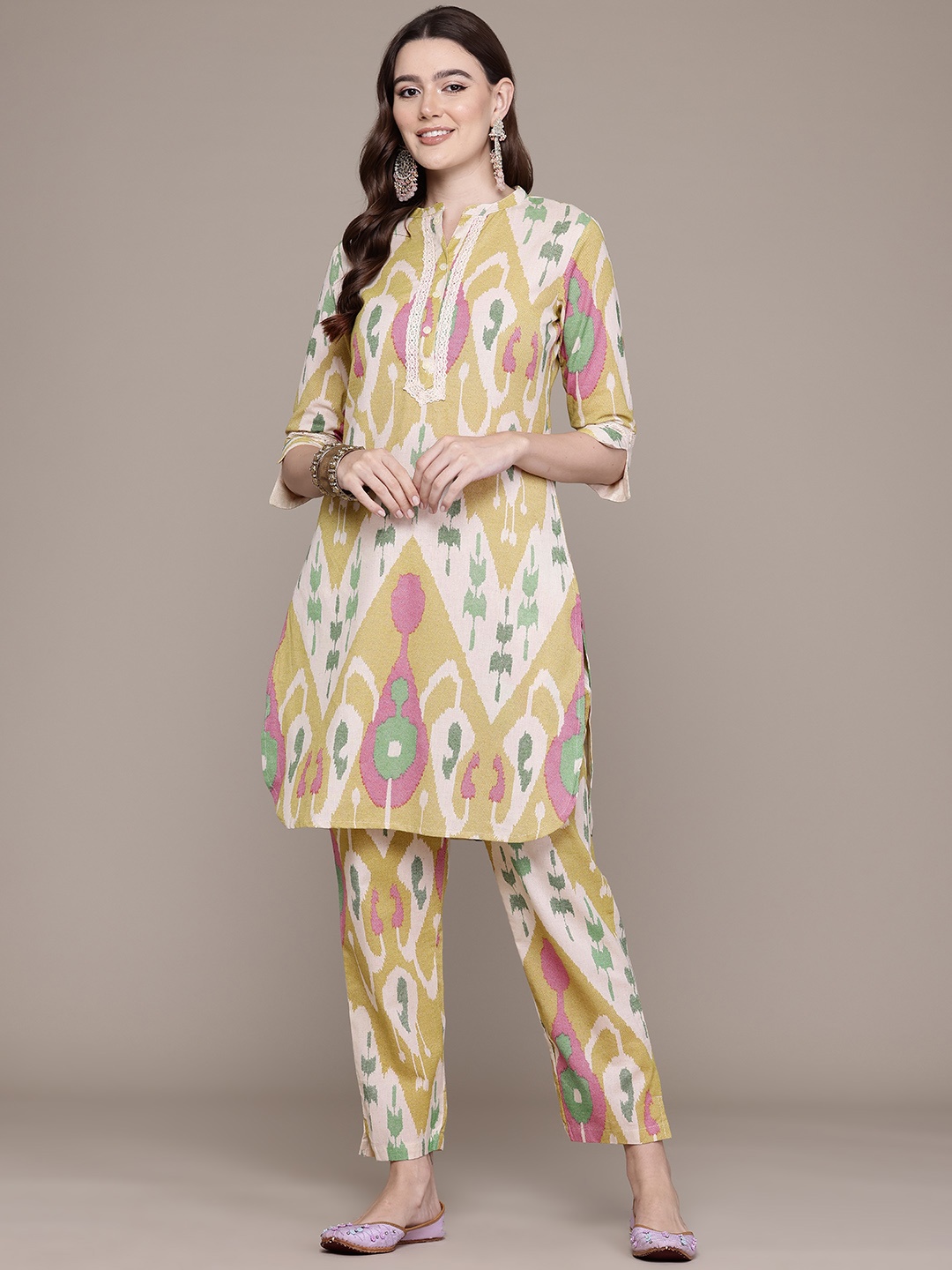 Readiprint Printed Pure Cotton Kurta with Trousers, Yellow