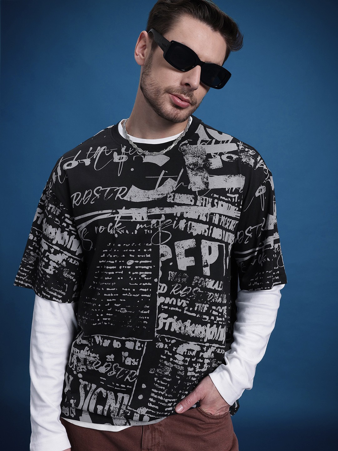 

The Roadster Life Co. Printed Relaxed Fit Pure Cotton T-shirt, Black