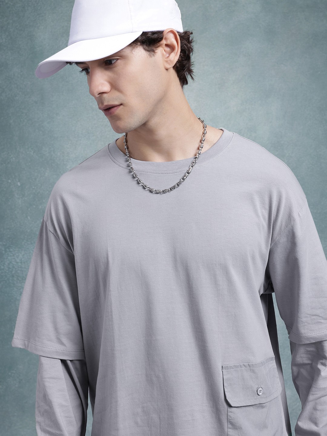 

The Roadster Life Co. Drop-Shoulder Doctor Sleeves Cotton Relaxed Fit T-shirt, Grey