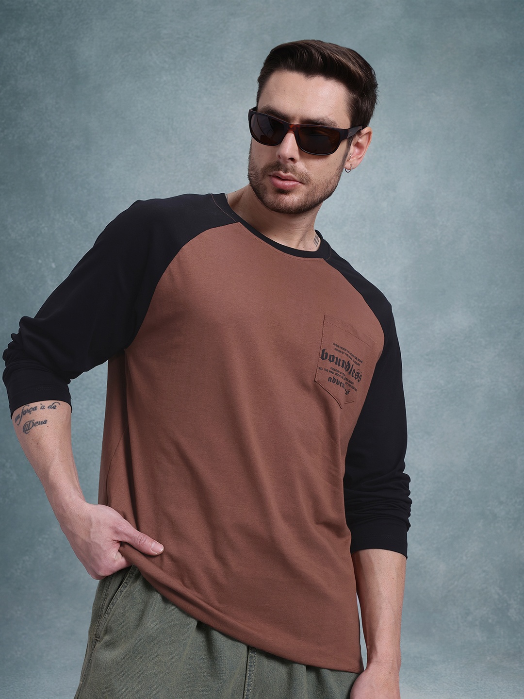 

The Roadster Life Co. Men Pure Cotton Relaxed Fit T-shirt, Brown