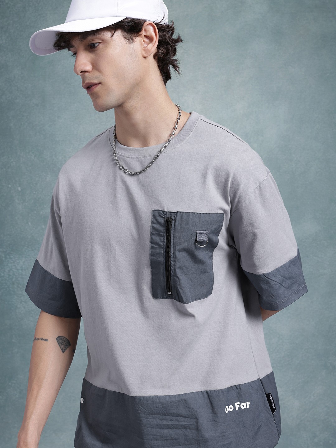 

The Roadster Life Co. Colourblocked Cotton Relaxed Fit T-shirt, Grey