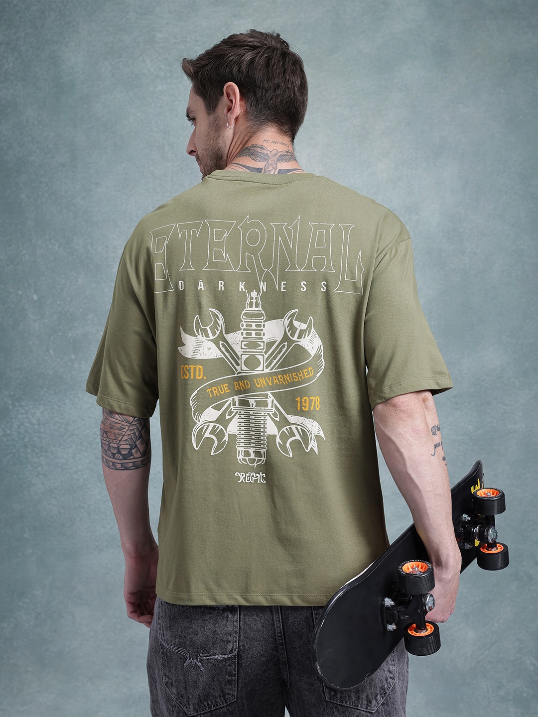 

The Roadster Life Co. Graphic Printed Cotton Relaxed Fit T-shirt, Olive