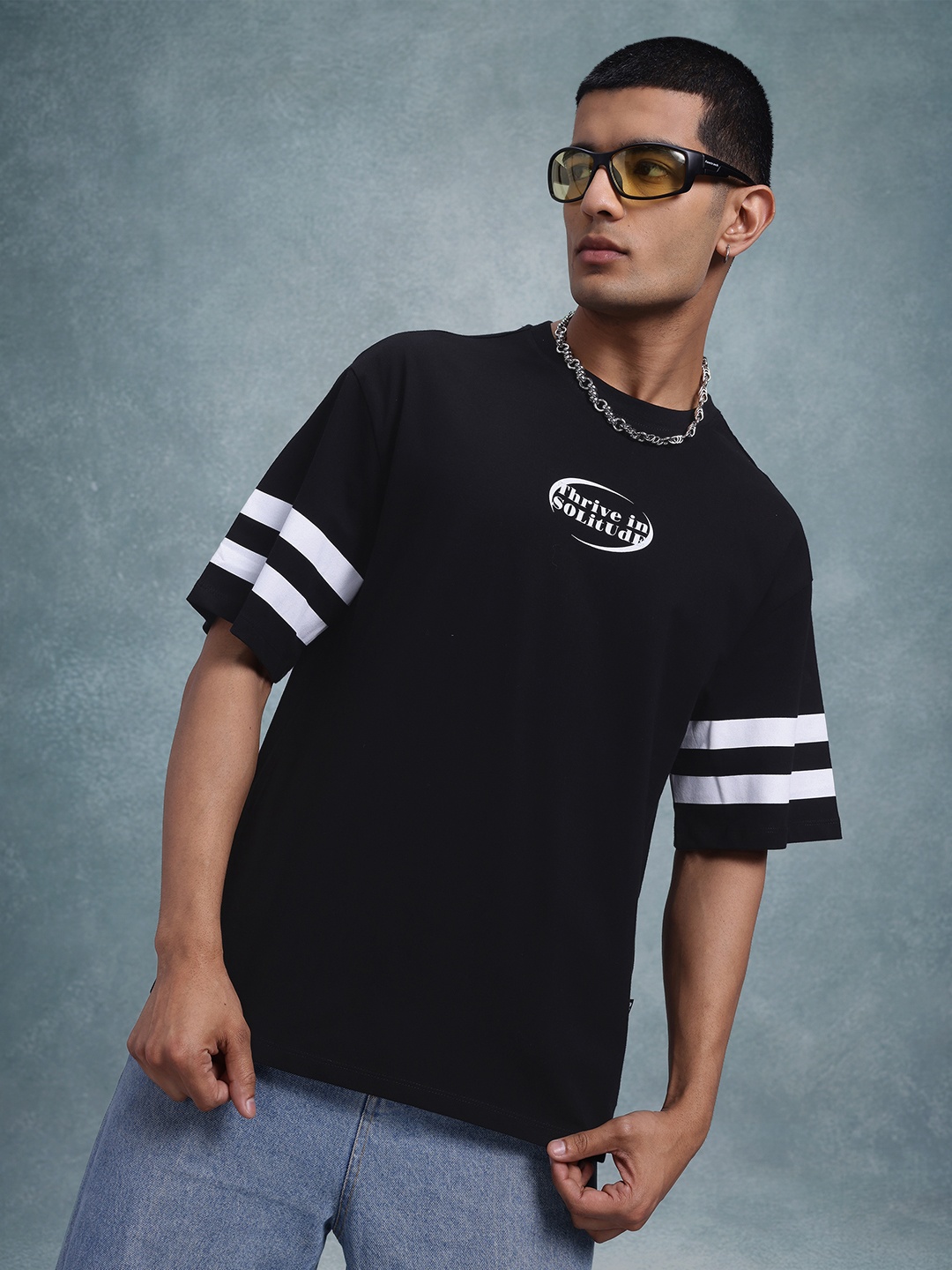 

The Roadster Life Co. Men Printed Pure Cotton Relaxed Fit T-shirt, Black