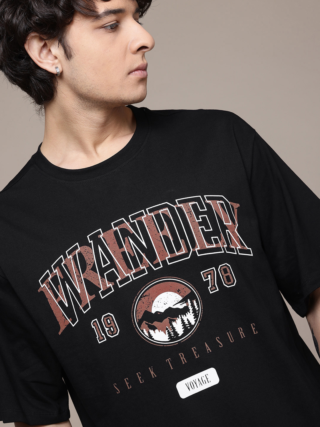 

The Roadster Lifestyle Co. Men Printed Pure Cotton Relaxed Fit T-shirt, Black