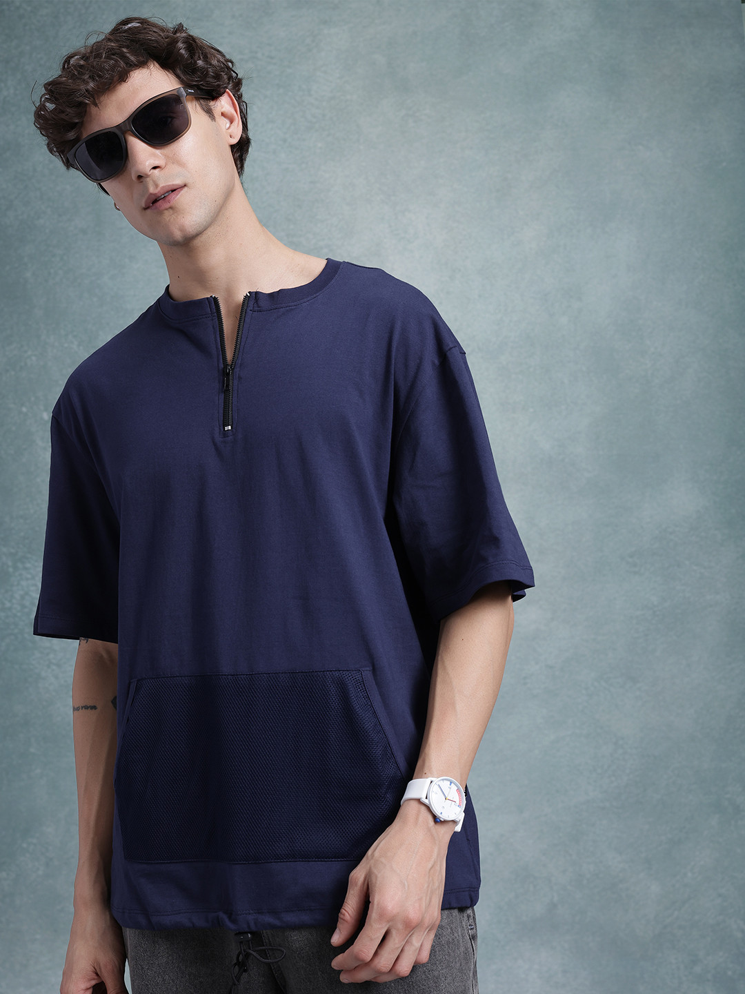 

The Roadster Life Co. Men Pure Cotton Relaxed Fit T-shirt, Navy blue