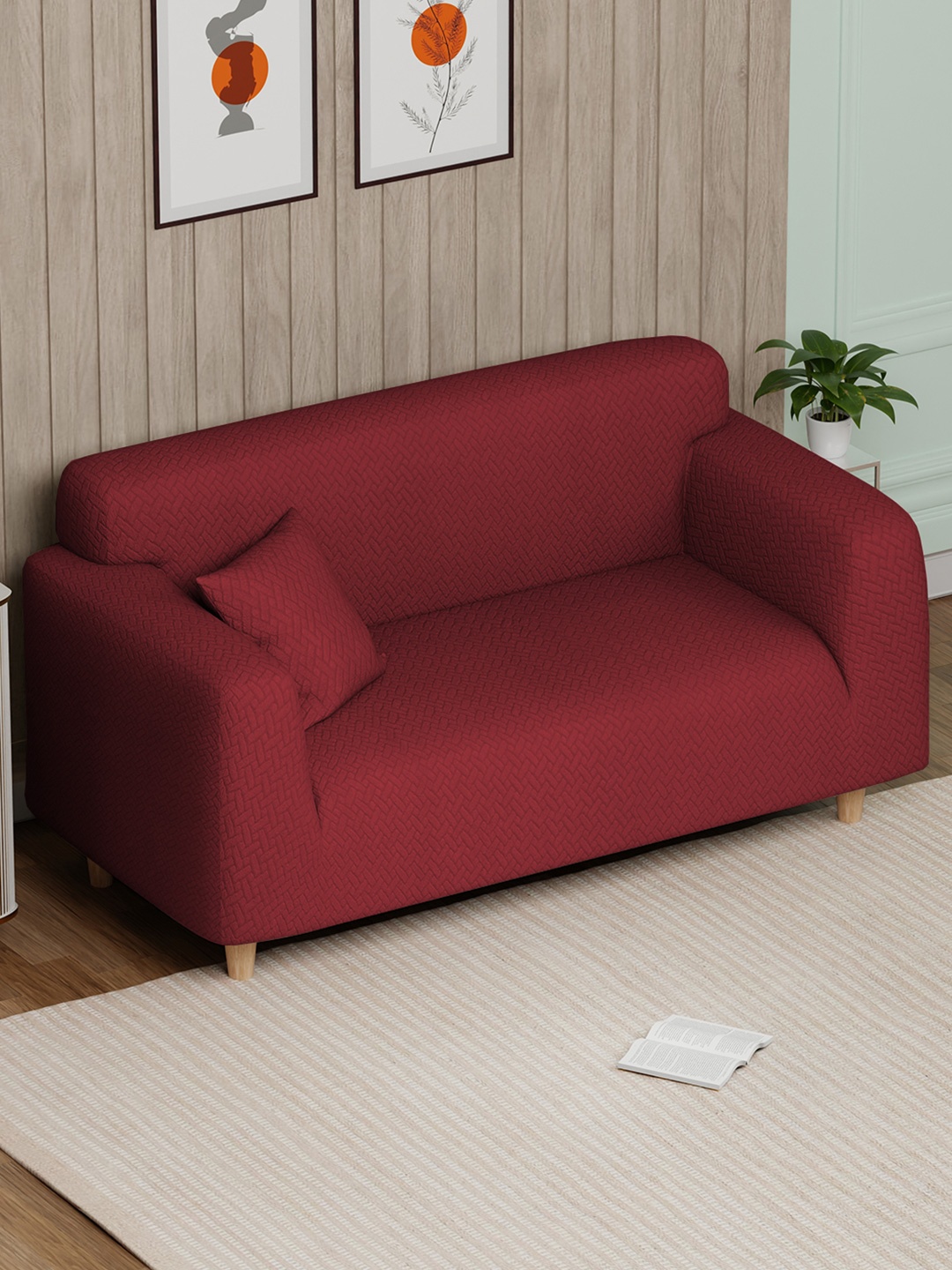 

Lukzer Red Textured 2 Seater Sofa Cover With Arms