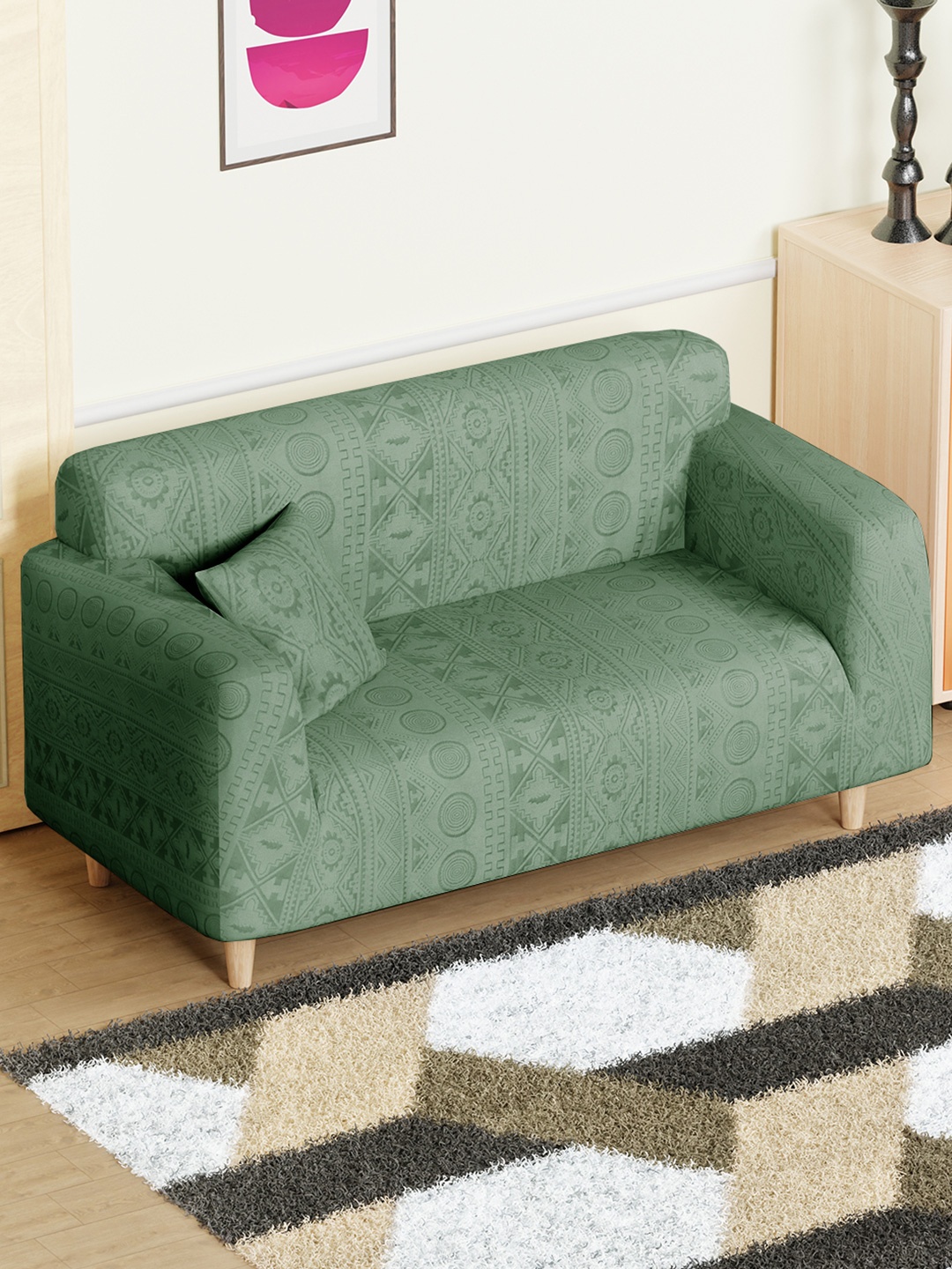 

Lukzer Green Printed 2-Seater Sofa Cover With Arms