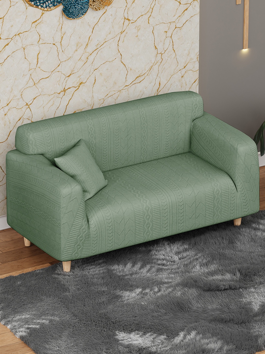 

Lukzer Green Printed 2-Seater Sofa Cover With Arms