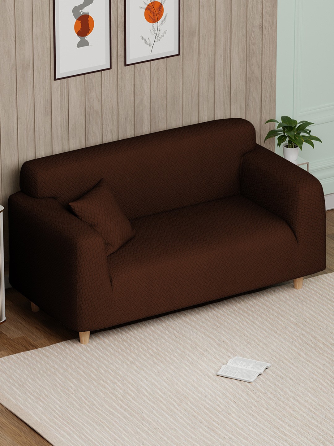 

Lukzer Brown Printed Jacquard 2-Seater Sofa Cover With Arms
