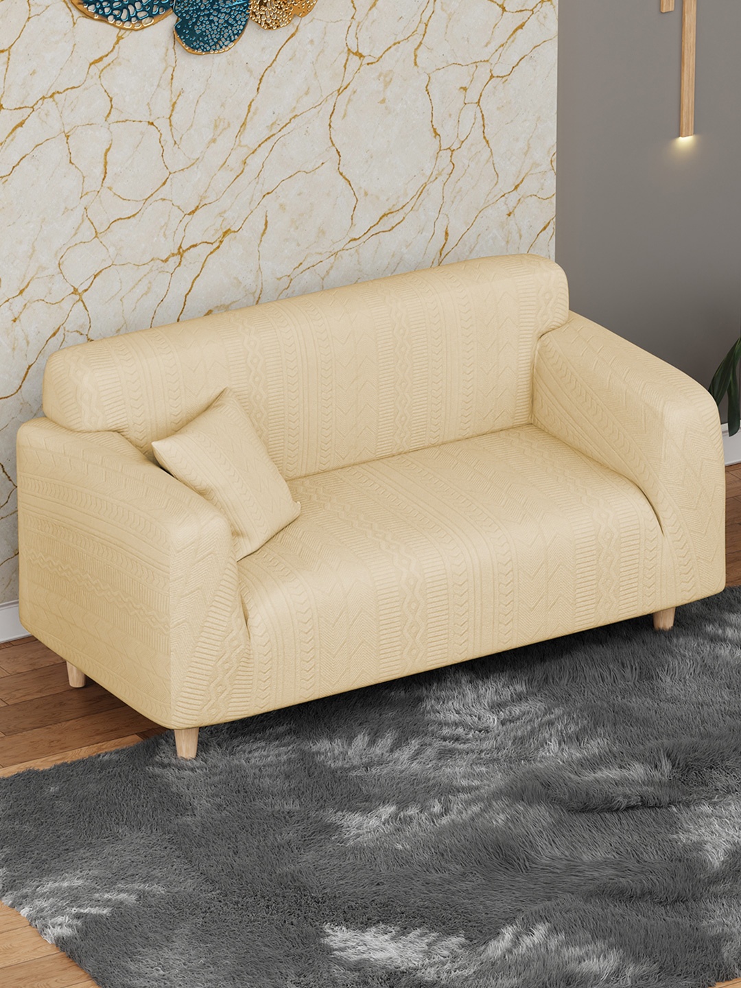 

Lukzer Yellow Printed 2-Seater Sofa Cover With Arms