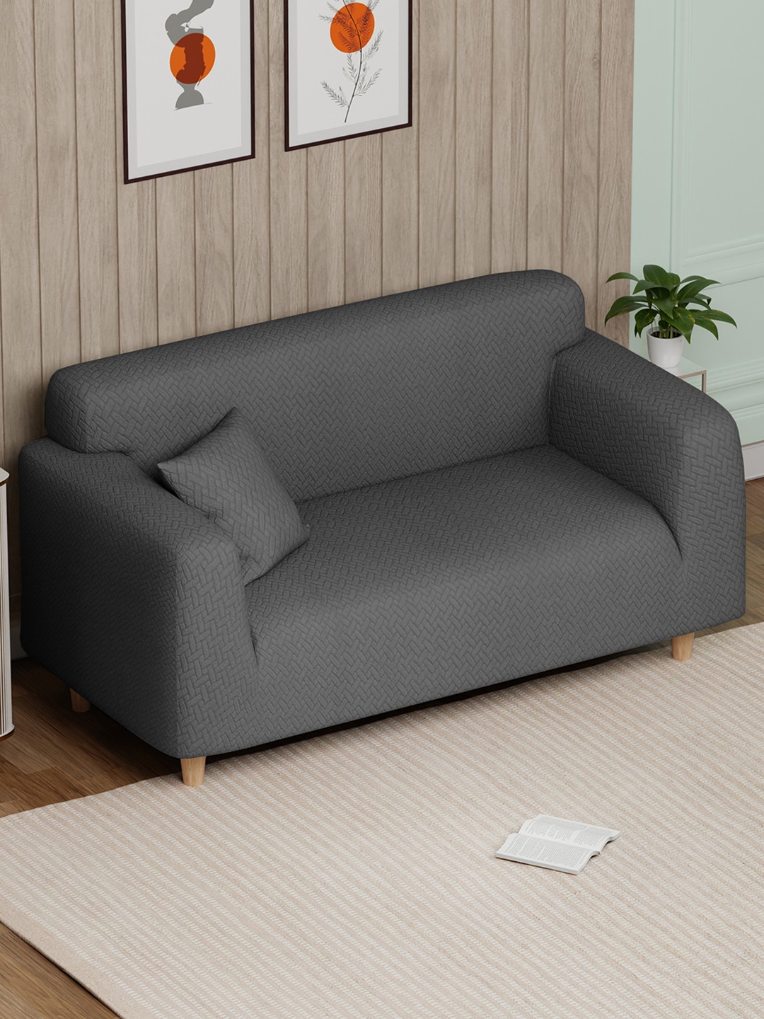 

Lukzer Grey Printed Jacquard 2-Seater Sofa Cover With Arms