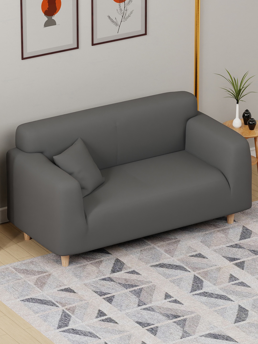 

Lukzer Grey Printed 2-Seater Sofa Cover With Arms