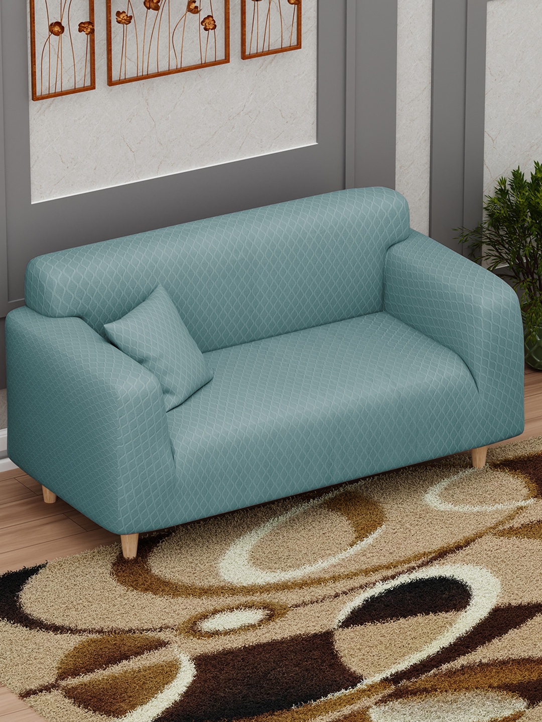 

Lukzer Blue Printed 2-Seater Sofa Cover With Arms