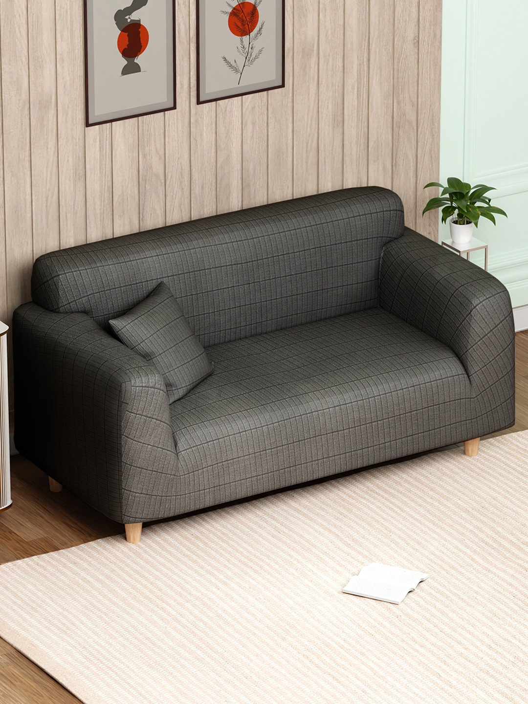 

Lukzer Grey Printed Jacquard 2-Seater Sofa Cover With Arms