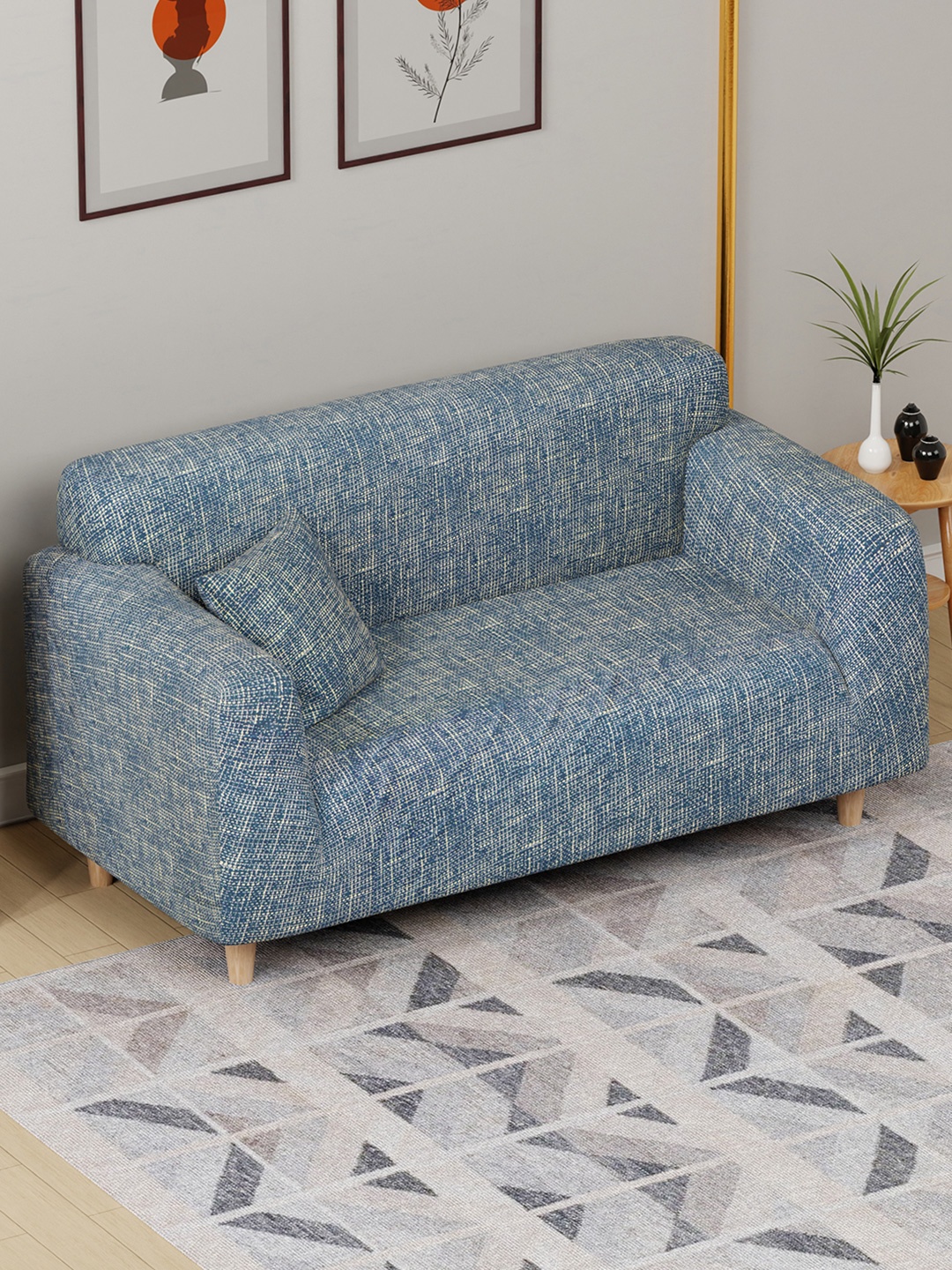 

Lukzer Yellow and Blue Printed 2-Seater Sofa Cover With Arms