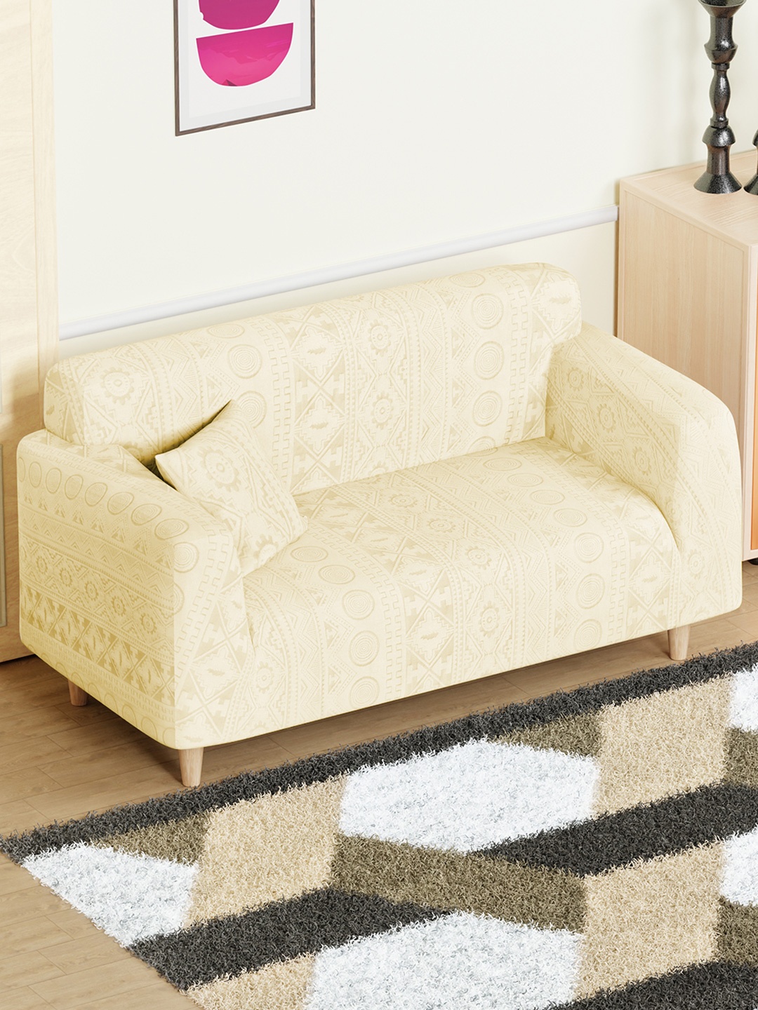 

Lukzer Yellow Printed 2-Seater Sofa Cover With Arms