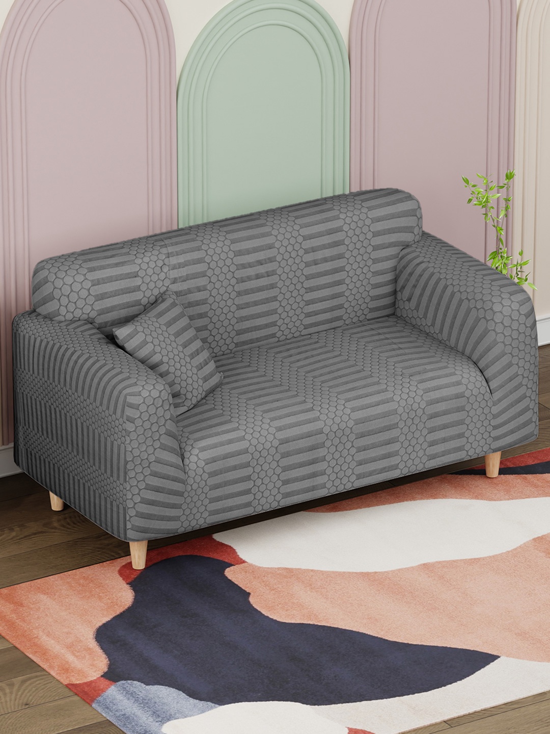 

Lukzer Grey Printed 2-Seater Sofa Cover With Arms
