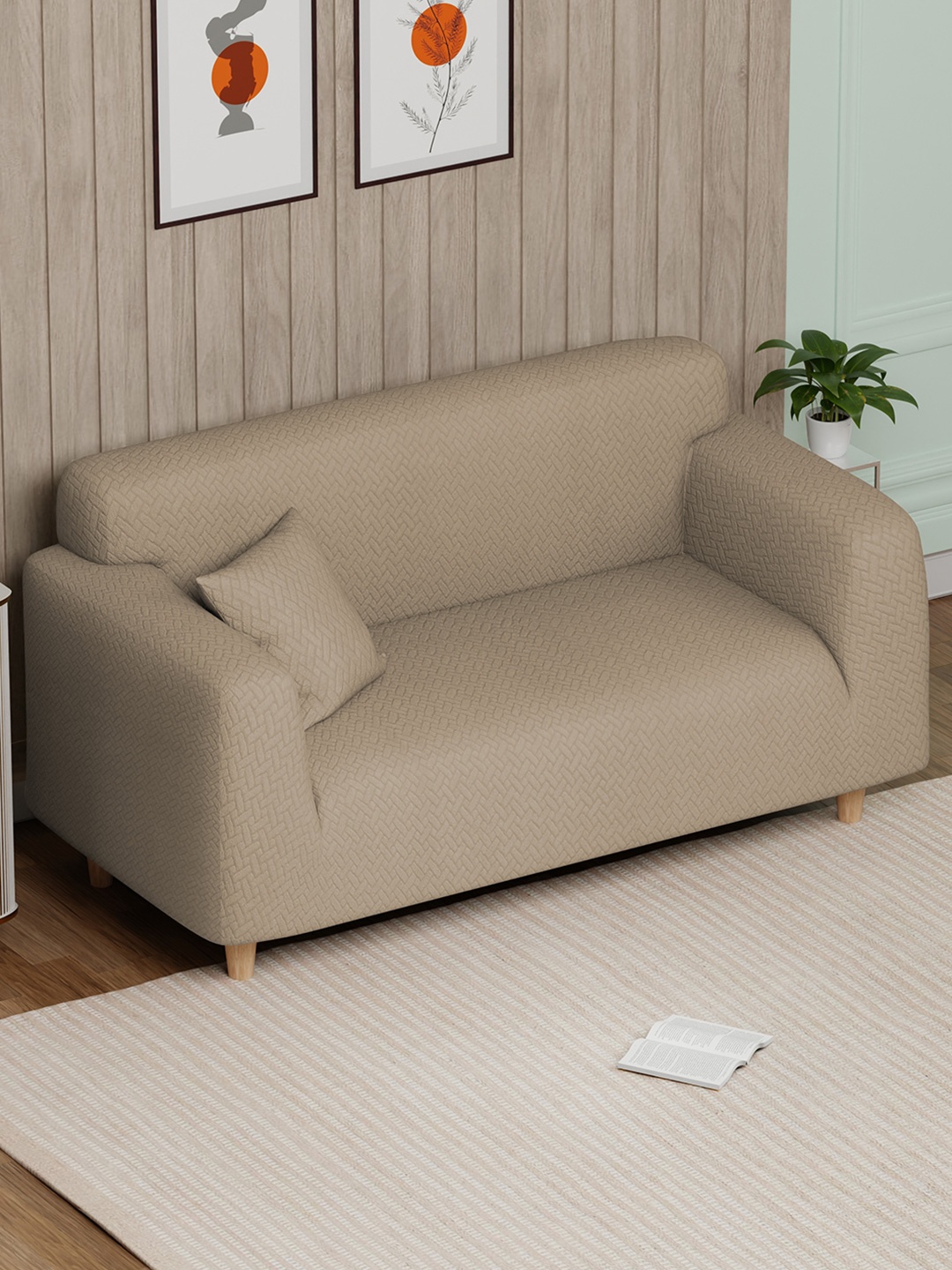 

Lukzer Cream-Coloured Printed Jacquard 2-Seater Sofa Cover With Arms