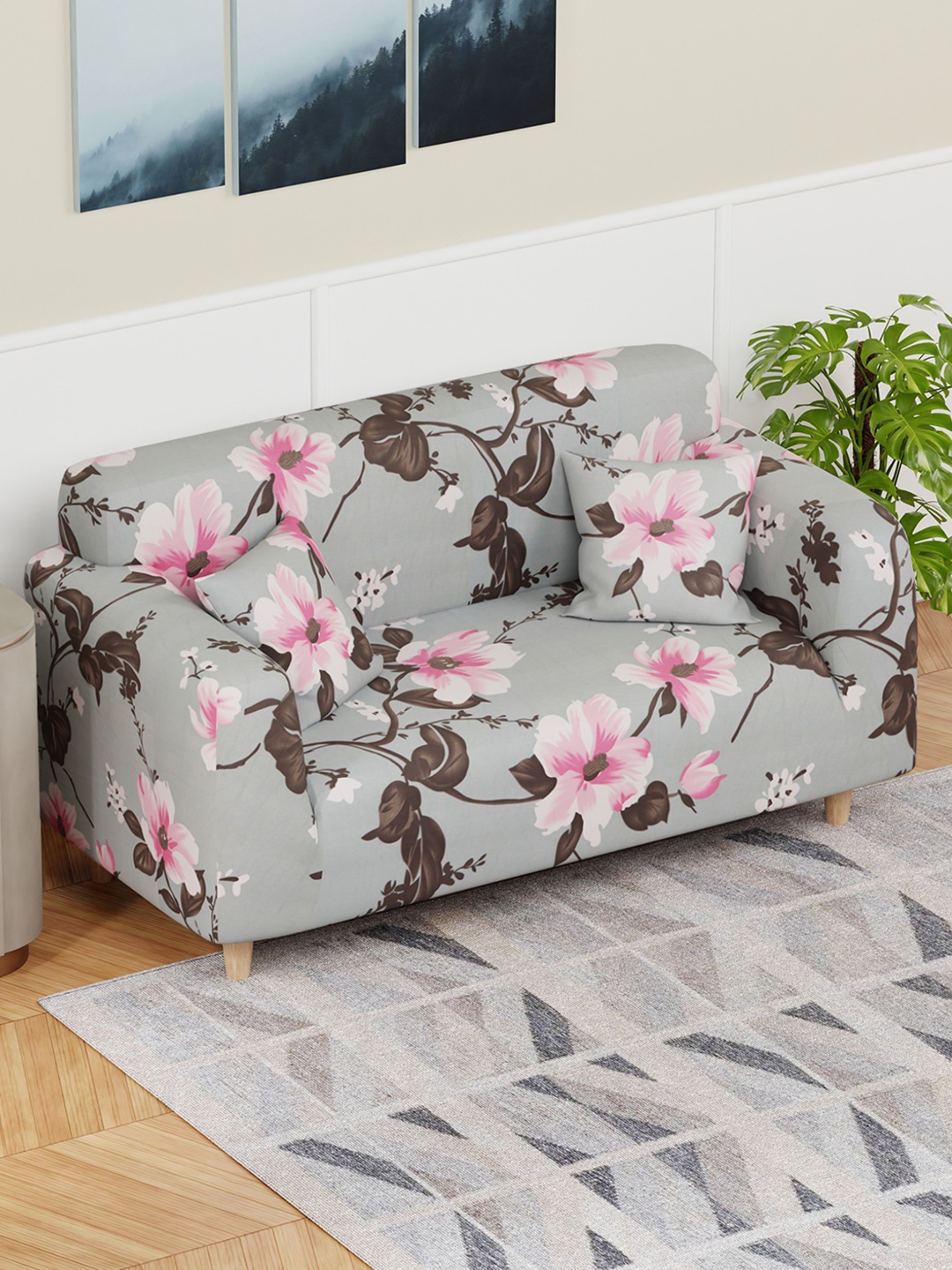 

Lukzer Pink Printed 2-Seater Sofa Cover With Arms