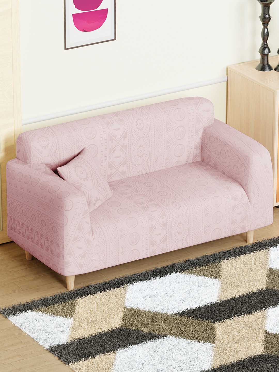 

Lukzer Pink Printed 2-Seater Sofa Cover With Arms