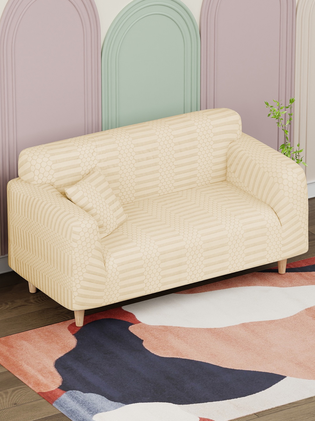 

Lukzer Yellow Printed 2-Seater Sofa Cover With Arms